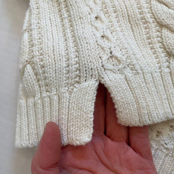 Talbots Neutral/Ivory Cotton Cable Knit Boat / Bateau Neck Sweater, Size MP - Picture 6 of 11
